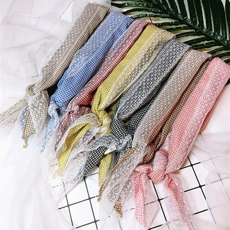 Модный детский шарф для девочек клетчатый кружевной хлопковый льняной весенне