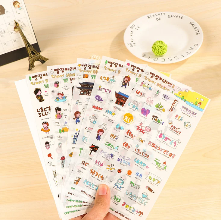 6 шт./лот Kawaii girl travel PVC Sticker for DIY Скрапбукинг дневник телефонные стикеры продукция