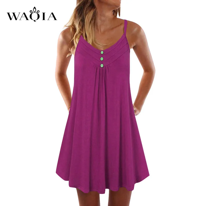 Waqia 2019 летнее платье Для женщин большие размеры 5XL без рукавов Boho Стиль короткие