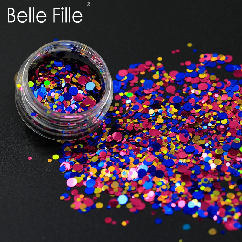 Belle Fille смешанный размер блеск для ногтей Палитра голографическая Серебряная
