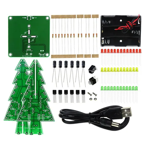 3mm Color LED Трехмерный 3D Рождественская елка светодиодный DIY комплект красный/зеленый/желтый RGB светодиодный набор для вспышки электронный набор для развлечения - Цвет: 3mm Color LED