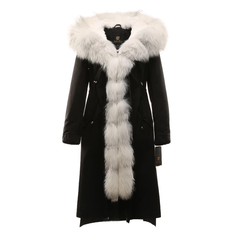 Женские зимние длинные парки куртка лиса меховой воротник съемный мех кролика
