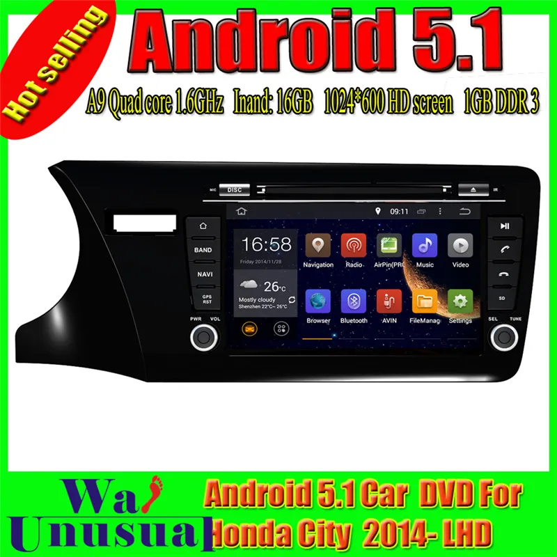 

WANUSUAL 1024*600 8 Inch Octa Core 32G 4G RAM Android 6.0 GPS Navigation for Honda City 2014 2015 2016 2017 with BT WIFI 3G Maps