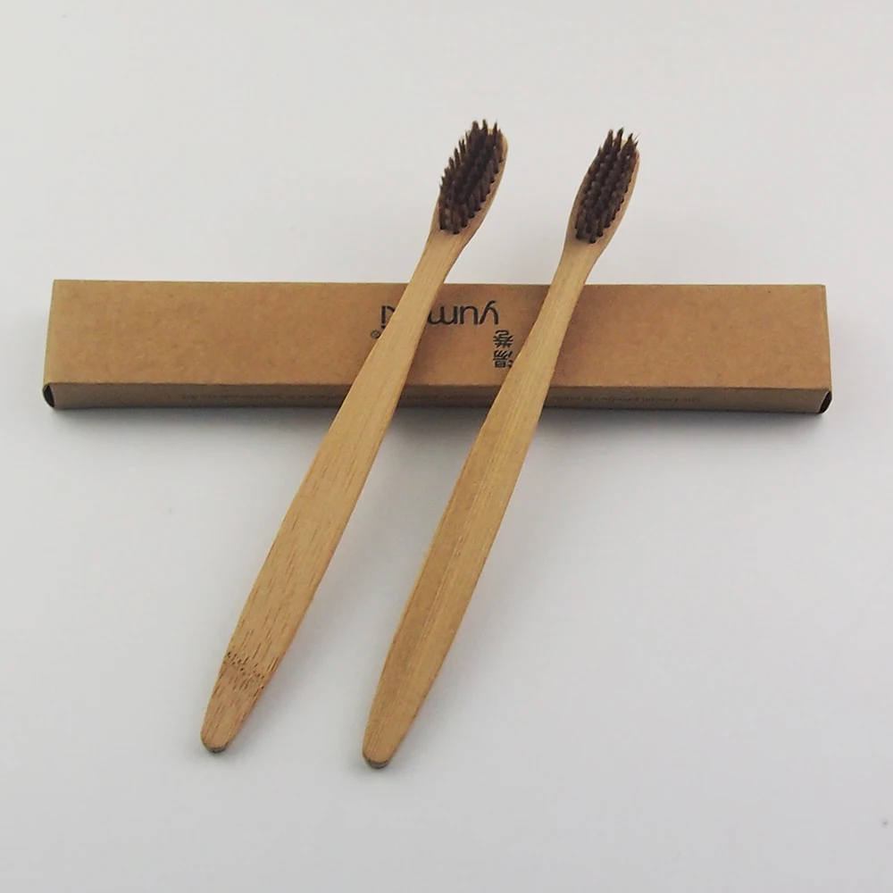 Зубная щетка из 100% бамбука коричневого цвета 24 шт. зубная по дереву новинка