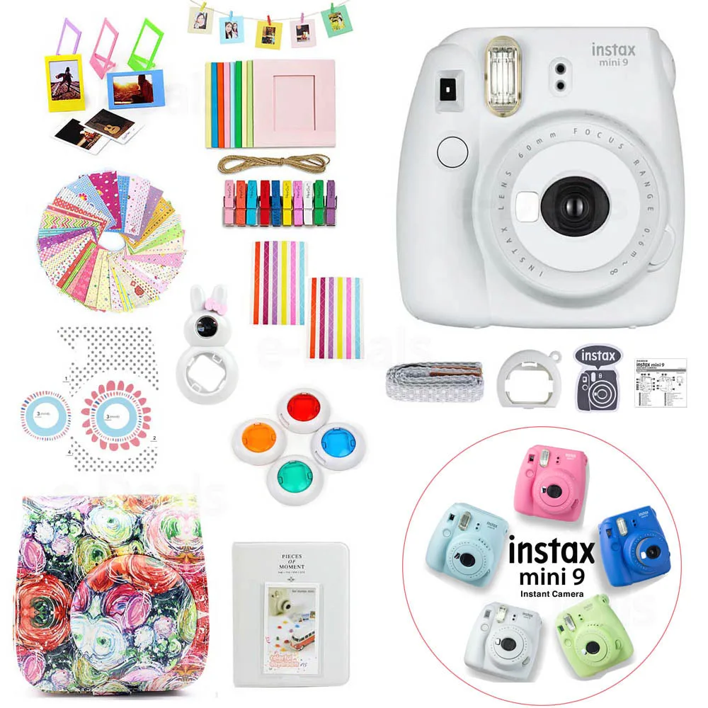 5 Цветов Fujifilm Instax Mini 9 Мгновенная камера Фотокамера + Набор аксессуаров - Чехол-протектор + Альбом + Фильтр + Наклейка + Рамка + Другое на.