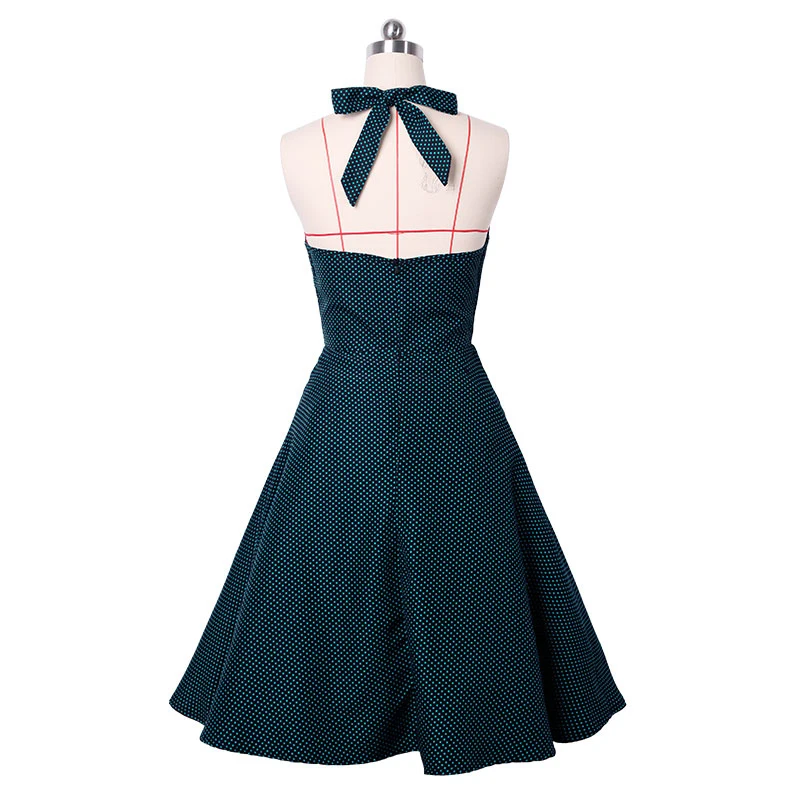 Фиолетовый синий горошек миди без рукавов Винтаж ретро сплошной lne квадратный