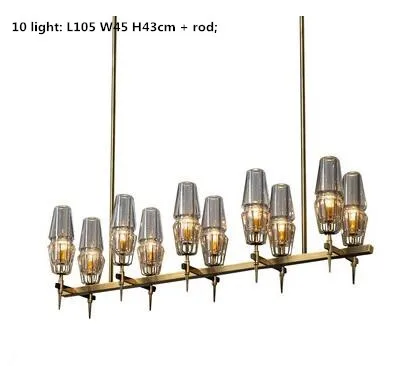 10 light straight Американский RH Ретро светодиодный настенный светильник Лофт настенный светильник Lustres Luminarias осветительные приборы для спальни стеклянный медный настенный светильник - Цвет абажура: 10 light straight