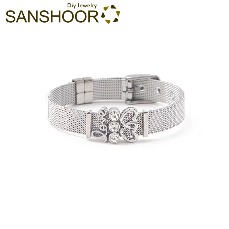 Модный браслет SANSHOOR Love Keeper с блестящим рисунком двойного сердца подвеска
