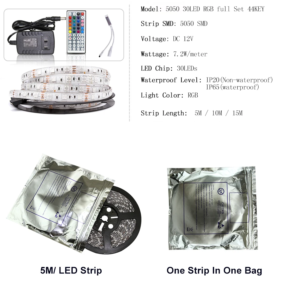 Светодиодный светильник 12 В постоянного тока, гибкая Диодная лента, RGB SMD 2835 5050, 44Key, полный комплект, водонепроницаемый, 5 м, 10 м, 15 м, светильник ing