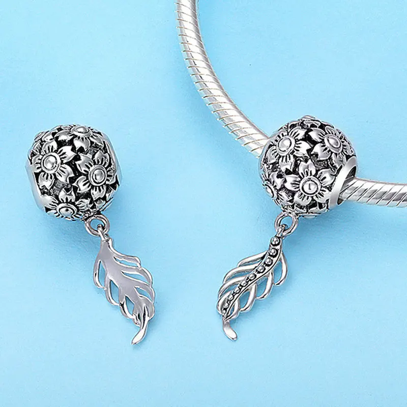QELROE Trendy 925 Sterling Silver Daisy Flower Vintage Feathers Charms Fit Original Pandora Bracelet DIY Jewelry | Украшения и