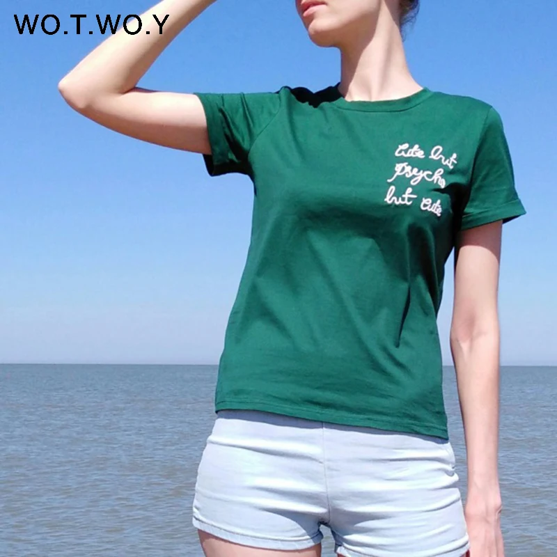 Женская футболка с коротким рукавом WOTWOY белая хлопковая Футболка круглым