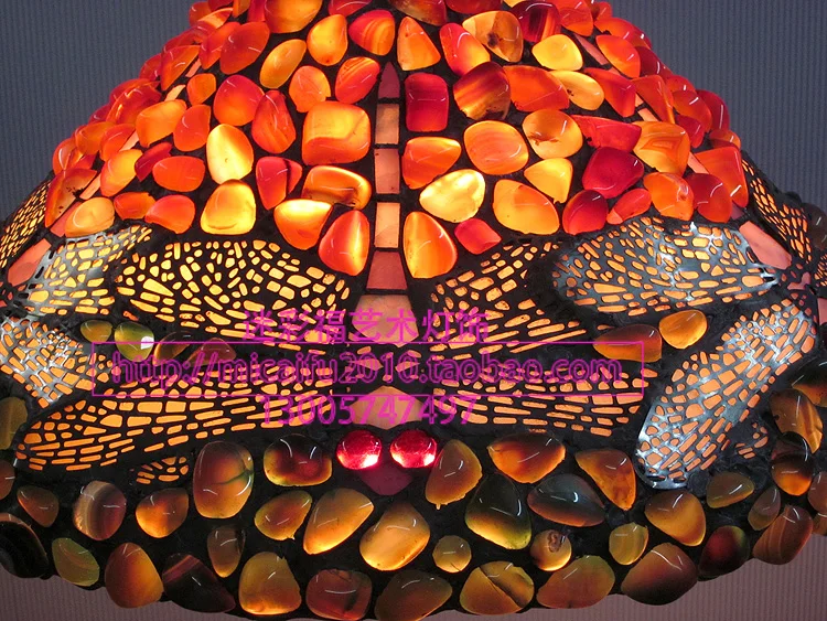 16 дюймов античная агатом и Нефритовой Стрекоза абажур из витражного стекла