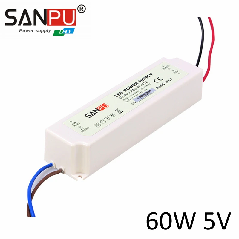 Светодиодный импульсный источник питания 5V 12A тонкий водонепроницаемый 60W SANPU AC