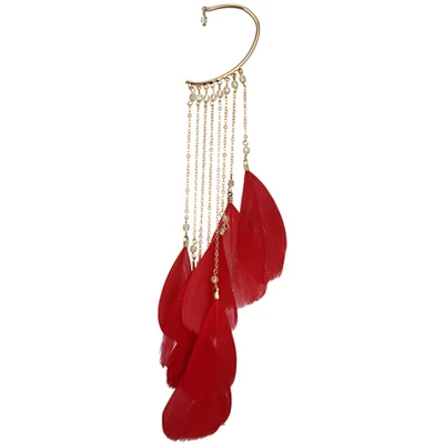 Red E0107G SHEEGIOR, панк, серебряная Ушная манжета, серьги-гвоздики для женщин, бохо, любовь, Длинная кисточка, цепочка, лист, Ушная клипса, серьги, модное ювелирное изделие, подарок - Окраска металла: Red E0107G
