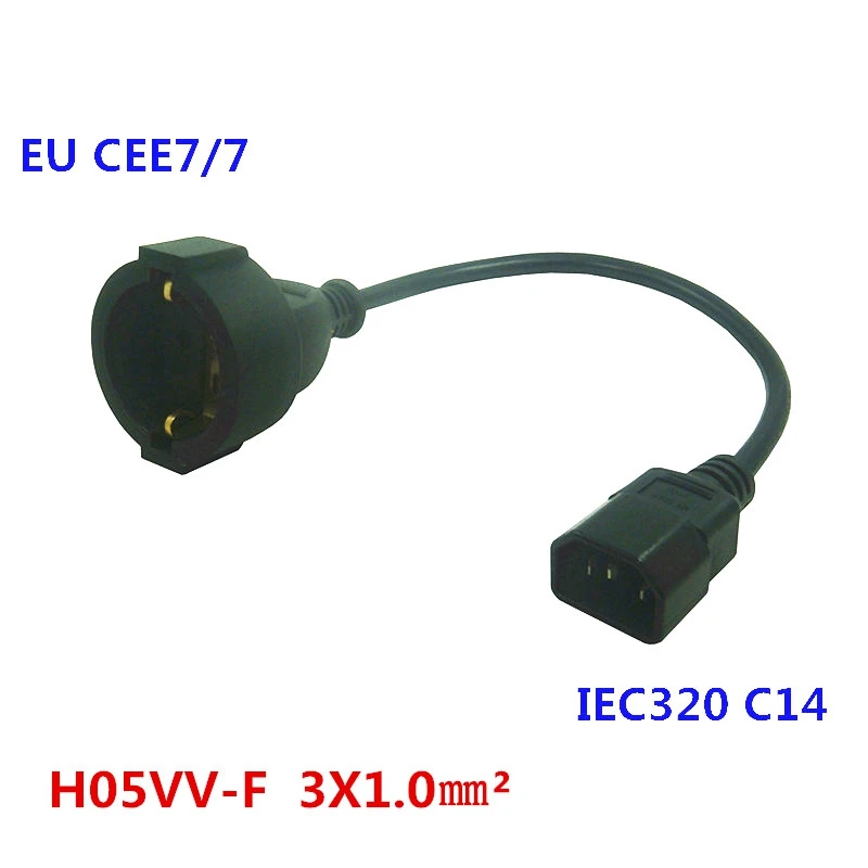 20-сантиметровый шнур PDU IEC 320 C14 штекер-ЕС CEE7/7 Европейский VDE 2-контактный разъем, короткие цифровые товары, портативный кабель питания UPS 0,2 м