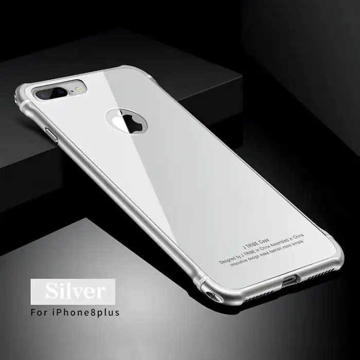 Leanonus чехол для iPhone 8 8 Plus чехол Роскошный Алюминиевый бампер+ Задняя Закаленное стекло-Броня Крышка корпуса для iPhone 8 Plus 7Plus - Цвет: Silver