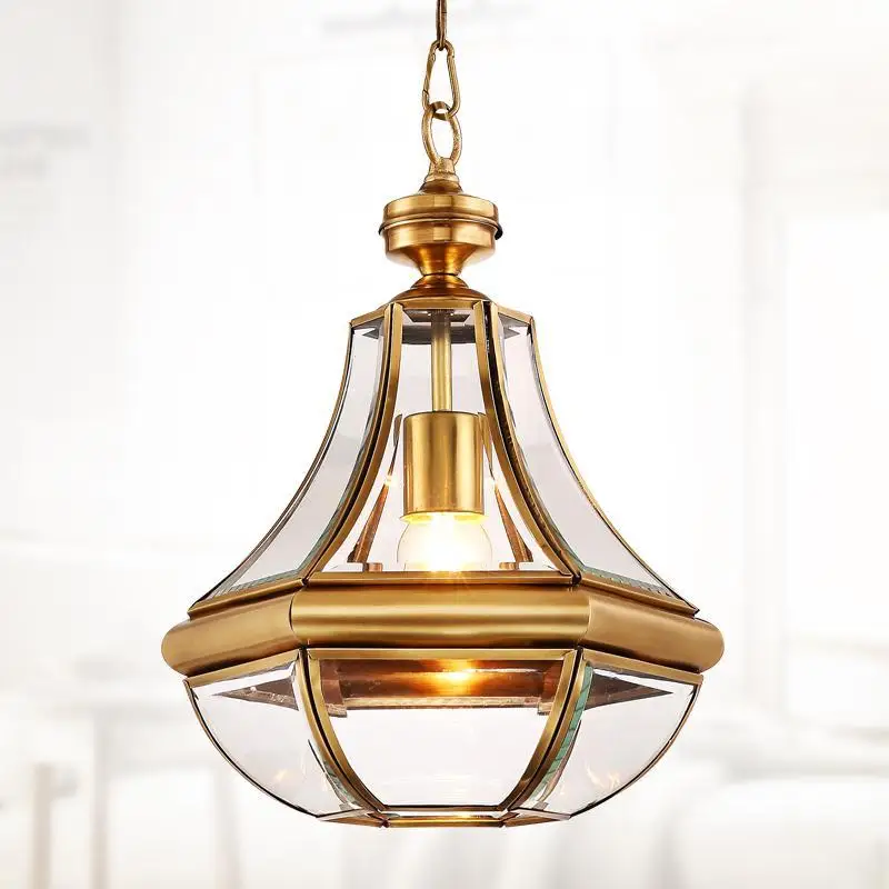 Миниатюрный античный медный светильник для кухни с подвесом на входе, проходной зоне, светильник на балконе с стеклянной плафоном.