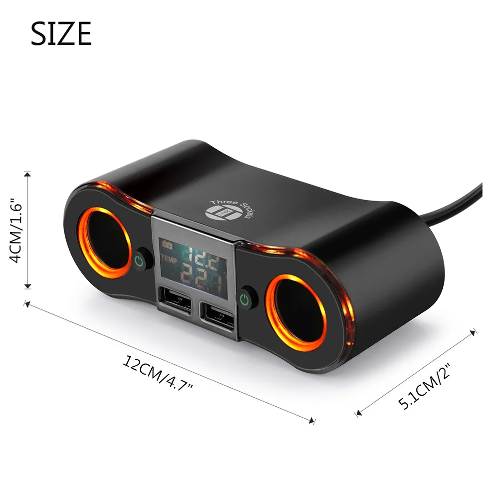 Автомобильное зарядное устройство Onever с двумя usb-портами, Volmeter, с 2 гнездами для прикуривателя, 80 Вт, адаптер питания, макс. 3,5а, светодиодный дисплей