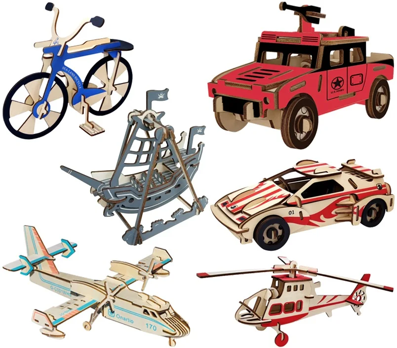 

candice guo wooden toy 3D puzzle hand work DIY assemble game car airplane tank small house animal dinosaur bike birthday gift 1p
