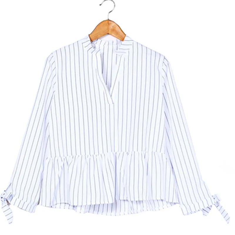 Bow Striped V-Neck Full Korean fashion clothing 2019 women's tops and blouses harajuku ladies 2952 50 |