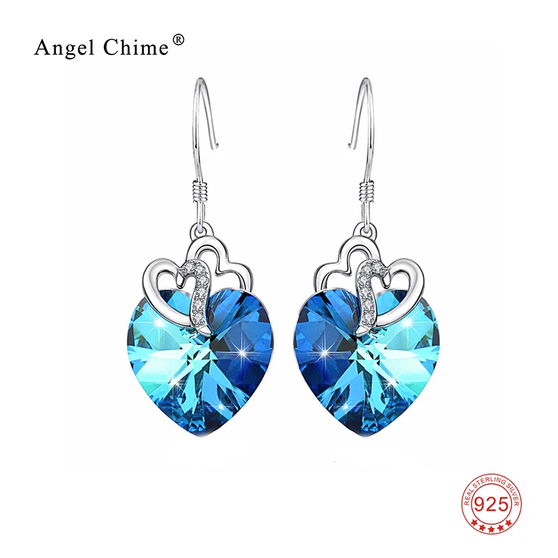 

Серьги-подвески женские из серебра 925 пробы с голубым кристаллом