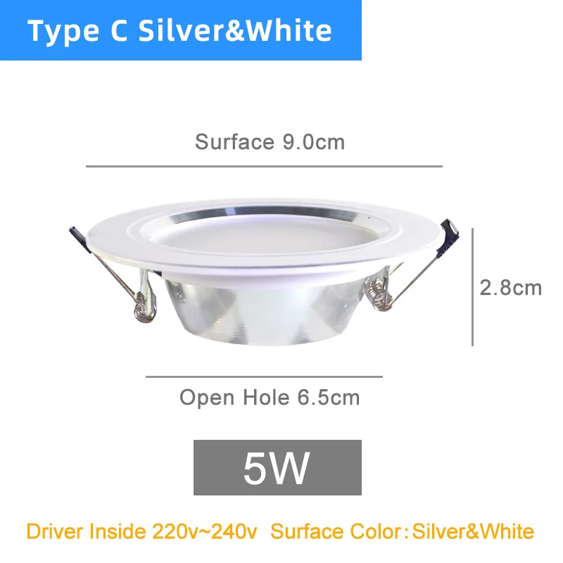 C Silver White 5W Kaguyahime тонкий светодиодный светильник 220 В светодиодный направленный свет 18 Вт 15 Вт 9 Вт 5 вт высокий яркий золотой белый круглый встраиваемый светильник для внутреннего освещения - Испускаемый цвет: C Silver White 5W