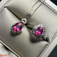 kjjeaxcmy boutique jewels 925 sterling silver inlaid natural pink topaz pendant ring 2 sets three dimensional hollow new classic