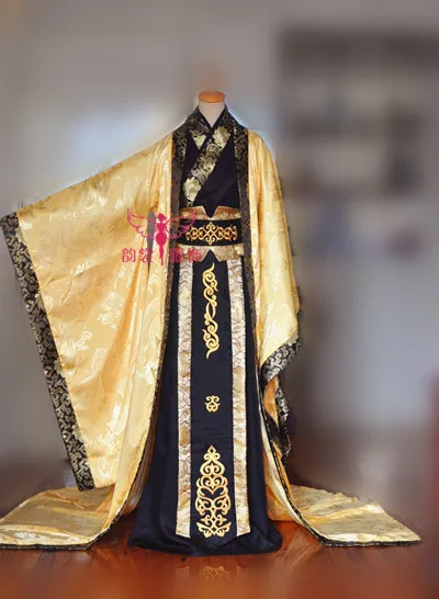 Великолепный мужской костюм для фотосъемки черный и золотой цвет hanfu с широким