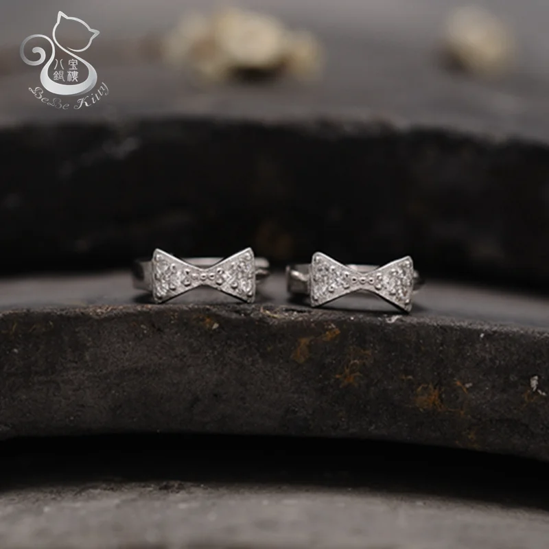 Детские серьги кольца из серебра 925 пробы с бантом|small hoop earrings|fashion earringshoop earrings |