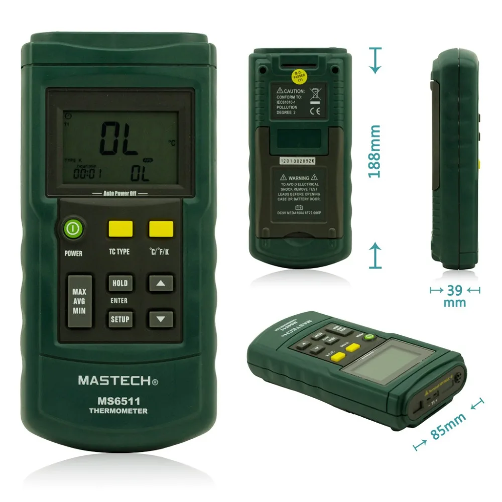 MASTECH MS6511 цифровой термометр одноканальный K J T E термопары Тип измеритель
