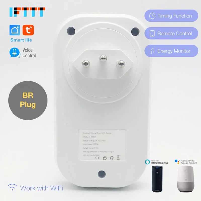 WIFI умный бразильский разъем питания монитор 16A BR умная розетка Беспроводная
