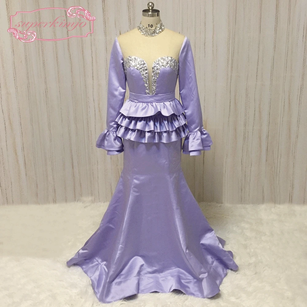 

SuperKimJo Vestido De Festa 2020, вечерние платья с высоким воротом и кристаллами, фиолетовое арабское вечернее платье русалки