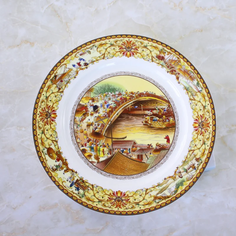 DIY bowl dishes soup pan fish flat plate Hotel porcelain Jingdezhen glaze pastel Qingming River Map | Дом и сад