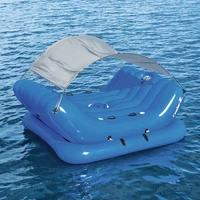 4 person inflatable island with sun shade float boat 4 cup holder cooler swimming pool floats bed water toys pool fun raft