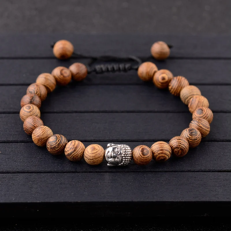 Женский плетеный браслет DOUVEI винтажный с деревянными бусинами для шлема черным