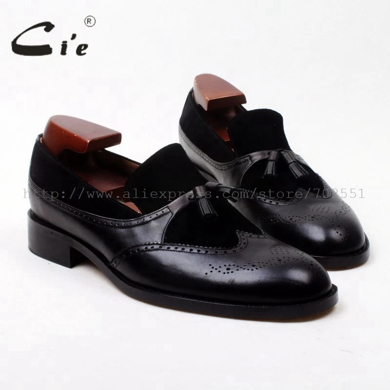 Мужские замшевые лоферы ручной работы cie Черные слипоны с круглым носком и