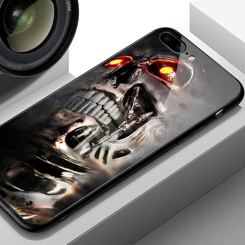 01103 Finder чехол Чехол для iPhone 7 стеклянный чехол крутой череп узорная твердая задняя крышка для iPhone 6 6S 7 8 plus X XR XS MAX 11 pro max - Цвет: 01103