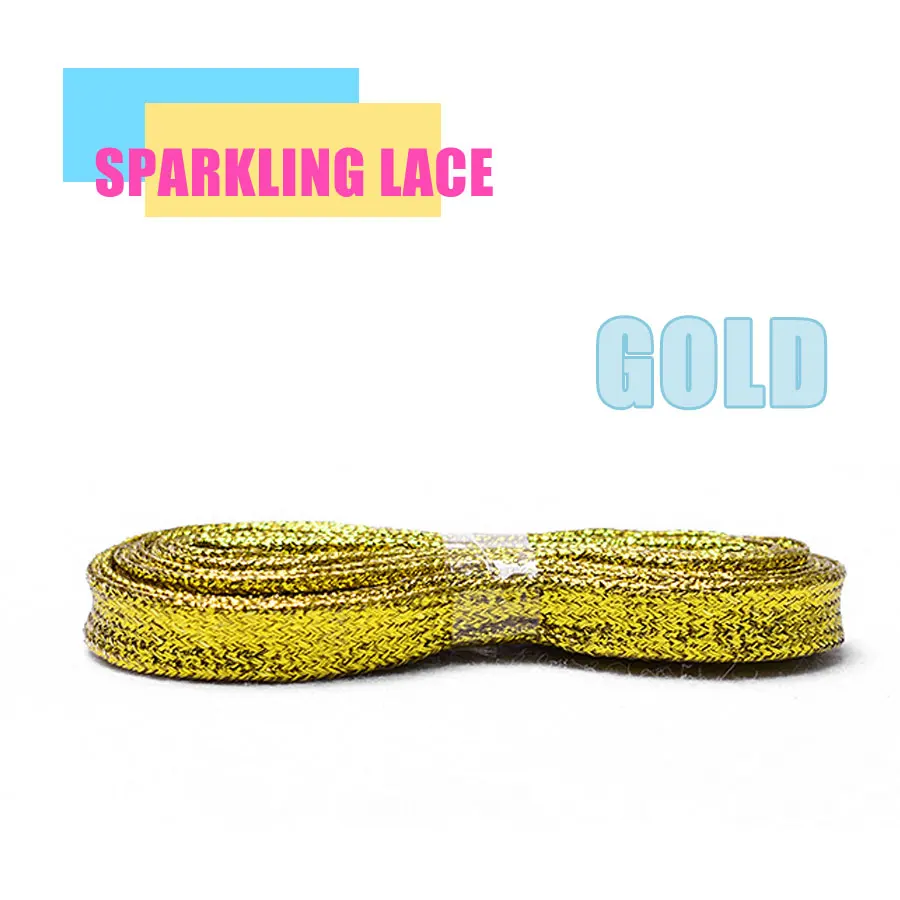 Light Gold Цветные мужские и женские шнурки для кроссовок с металлическим блеском, блестящий шнурок золотого цвета, серебристые плоские шнурки, спортивная обувь для бега, шнуровка - Цвет: Light Gold