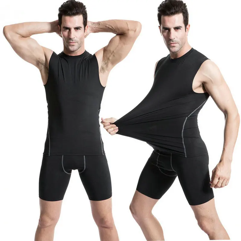 

Hot Men Elastic Sports Jersey Fitness Singlet Compression Gym vest Training Sport Suit Running Clothing sleeveless Yoga Shirts