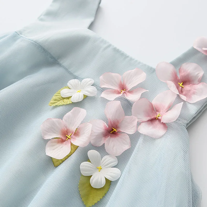 

Dress solid beach mini dress sundress children summer korean fashion clothing sleeveless spaghetti strap vest mesh flower girl