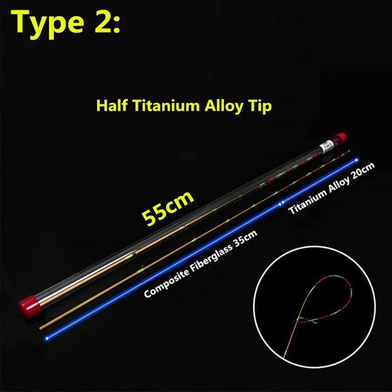 Exclusive Quality Glow in Dark Half Titanium Fiberglass Fishing Rod Tip Unbreakable Sensitive Fishing Rod Tip 55cm 2.6mm Dia