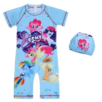my little girls swimwearhat cute kids beach wear children swimsuit for girl cartoon clothing set pony baby bathing sport suit
