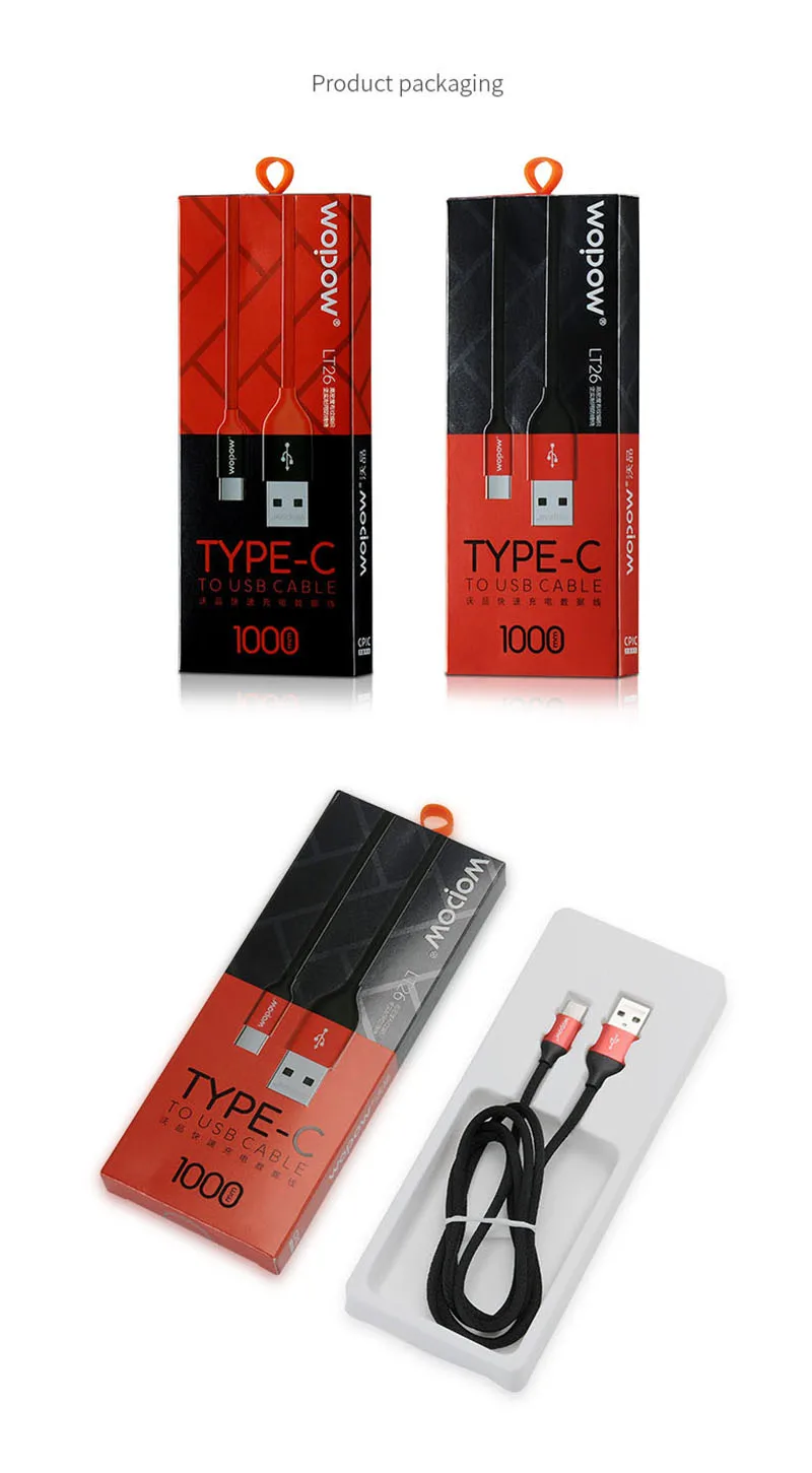 WOPOW Тип usb C кабель для Xiaomi mi 9 Красный mi Примечание 7 samsung Galaxy S10 9 USB C кабель мобильного телефона данных шнур Быстрая зарядка