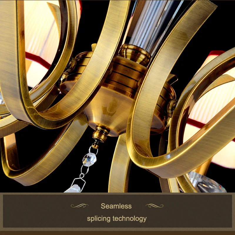 

Vintage Fabric Shade 3/6/8 Bulbs Light Retro Bronze Metal Crystal Hanging Lamp For Restaurant Living Room Lighting Fixture PL470