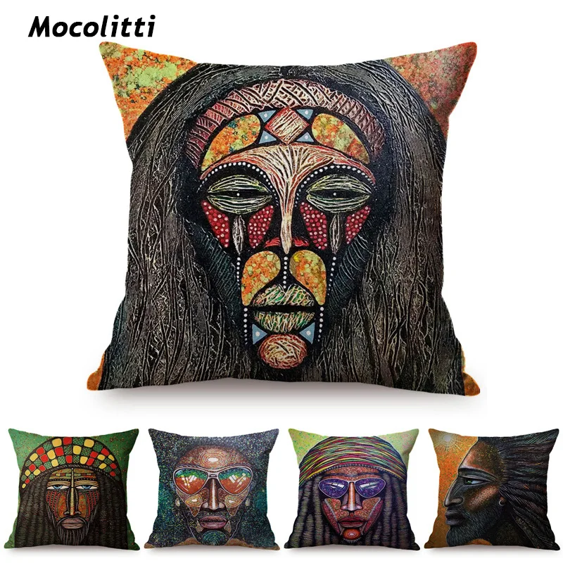 

Africa Man Abstract Painting Art Sofa Decorative Throw Pillow Cover African National Features Exotic Cotton Linen Cushion Cover