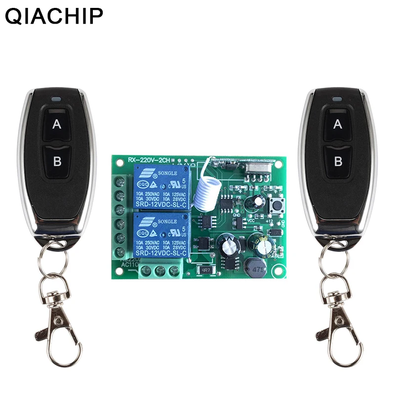 

QIACHIP 433Mhz Universal Wireless Remote Control Switch AC 85V 110V 220V 2CH Relay Receiver Module & RF 433 Mhz for Light Switch