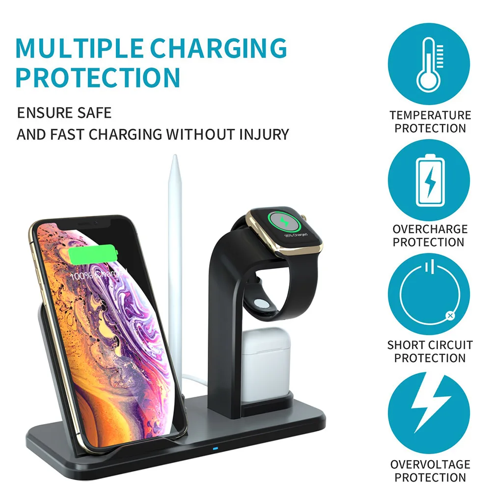 Беспроводное зарядное устройство 3 в 1 10 Вт для Apple Watch 5 4 2 iPhone 11 XR XS Max X 8 Samsung S10 S9 S8