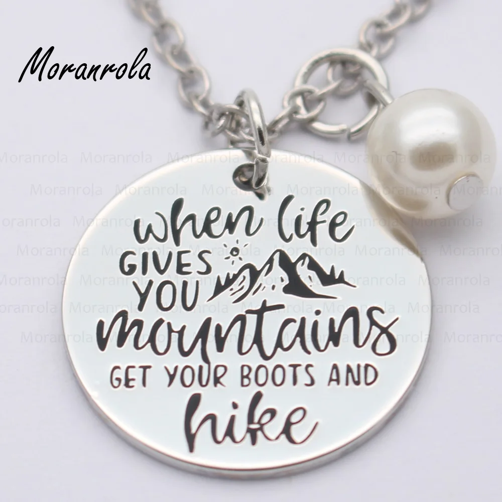 New arried &quotWhen Life Gives You Mountains Get Your Boots And Hike &quotCopper necklace Keychain charm Inspirational Hiking jewelry |
