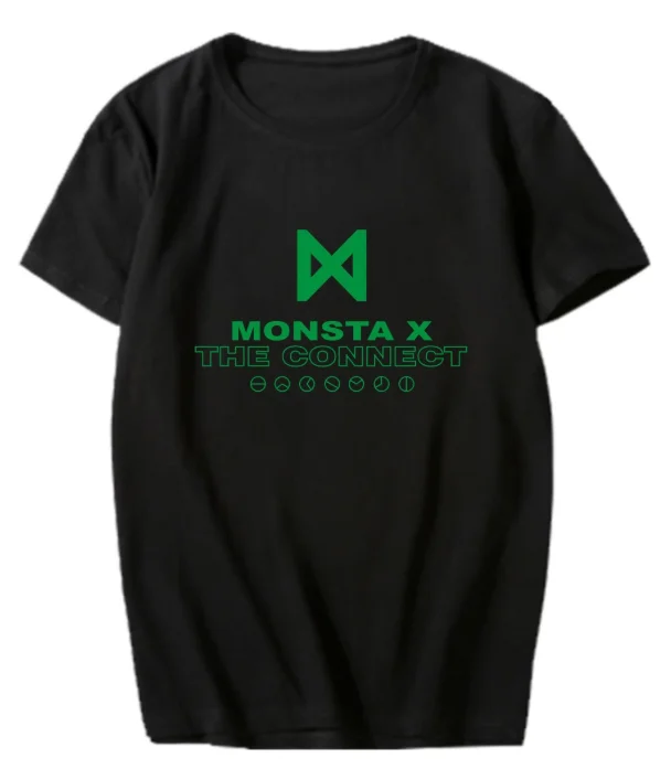 MONSTA X окружающая футболка WE ARE HERE концерт мирового турне с короткими рукавами футболки, чтобы играть песни для мужчин и женщин летом - Цвет: black-TX03