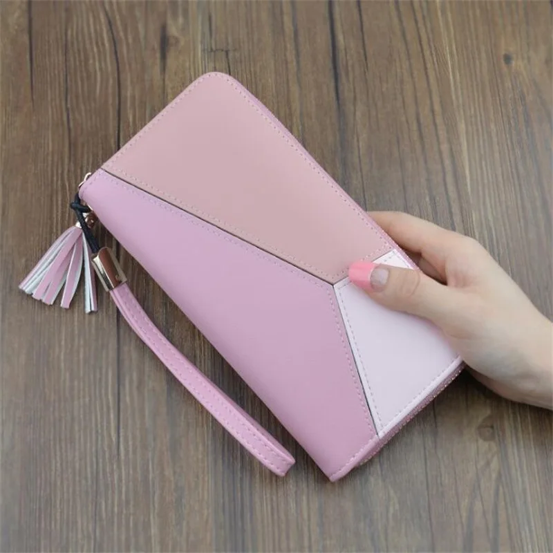 

FGJLLOGJGSO Brand Geometric 3 color Long Zipper purse women wallets female leather standard wallets Card Holder Clutch wallets
